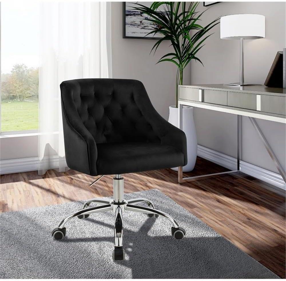 Meridian Furniture Arden Swivel Adjustable Black Velvet and Chrome Office Chair
