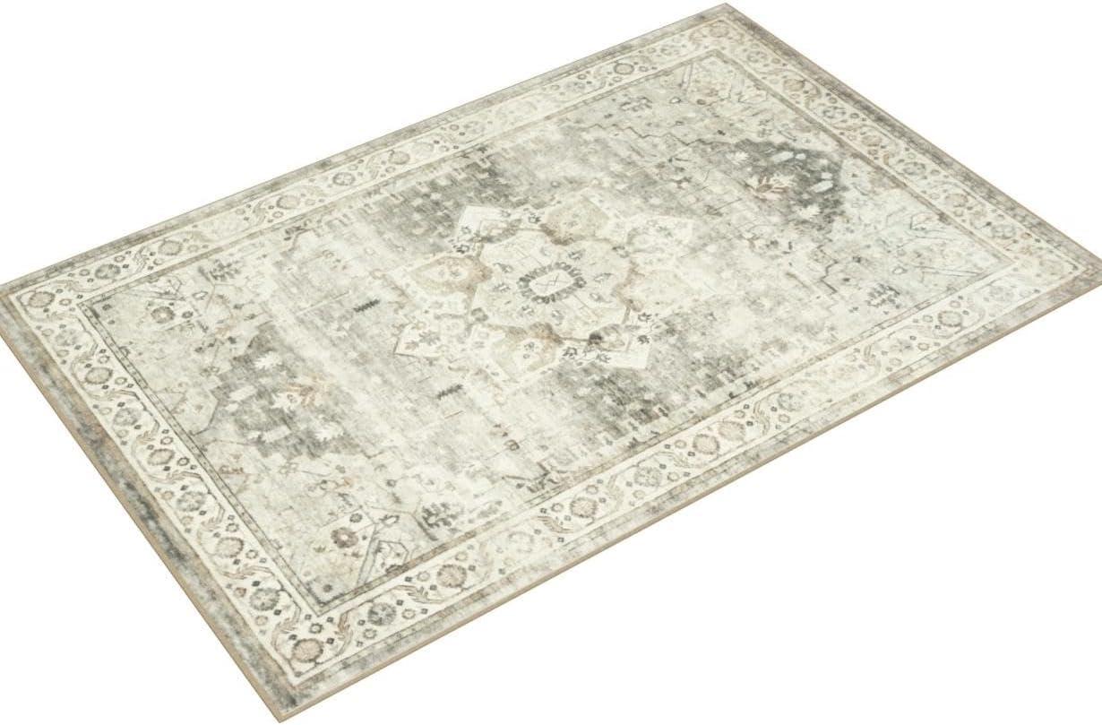 Rosette Sage and Beige 5' x 7'6" Plush Synthetic Area Rug