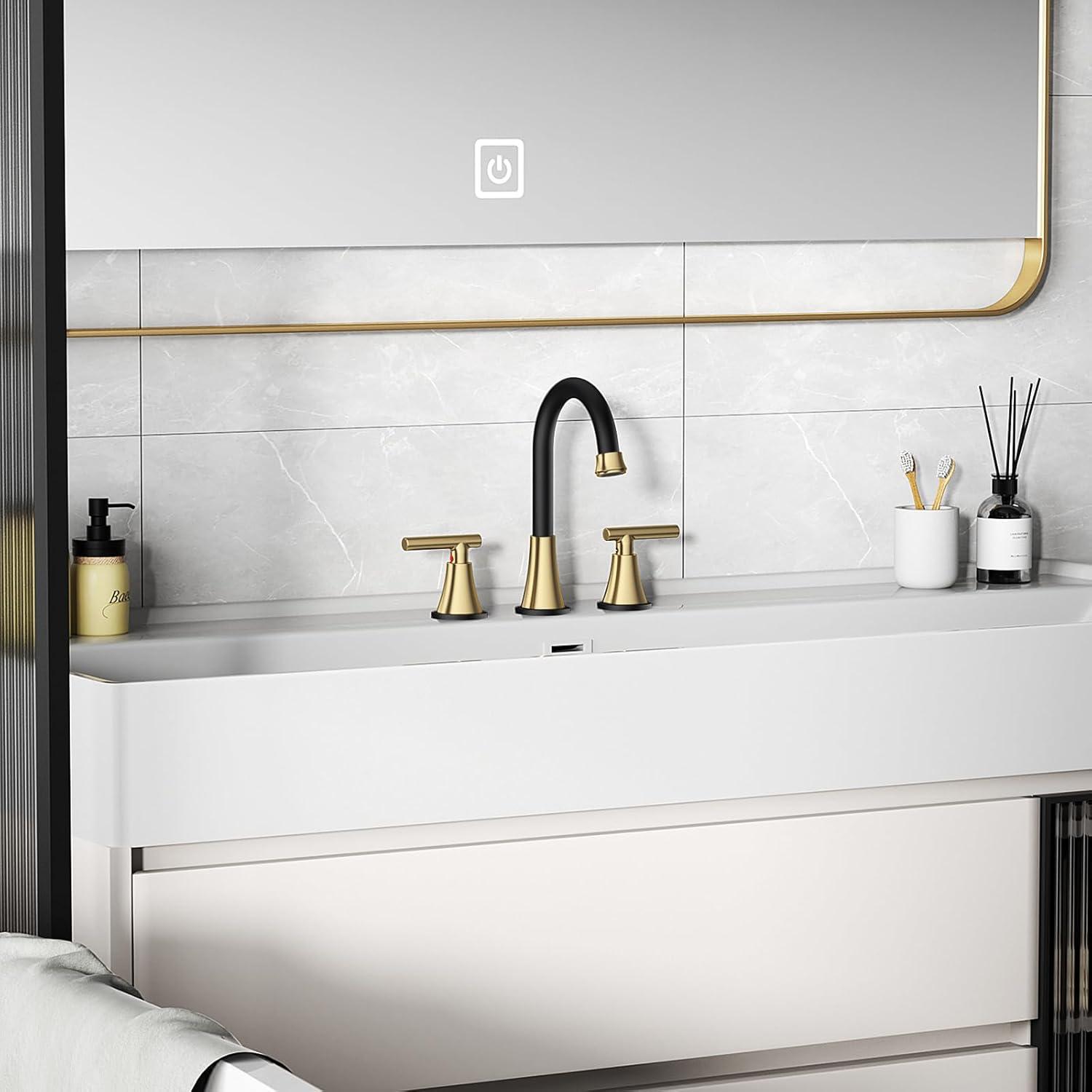 Black and Gold Stainless Steel Widespread Bathroom Faucet