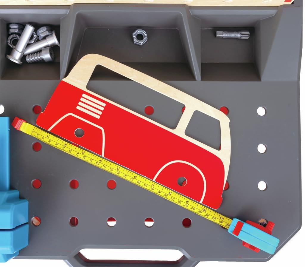 Hape: Junior Inventor: Vehicle Service & Repair Workbench - 71pc, Ages 3+