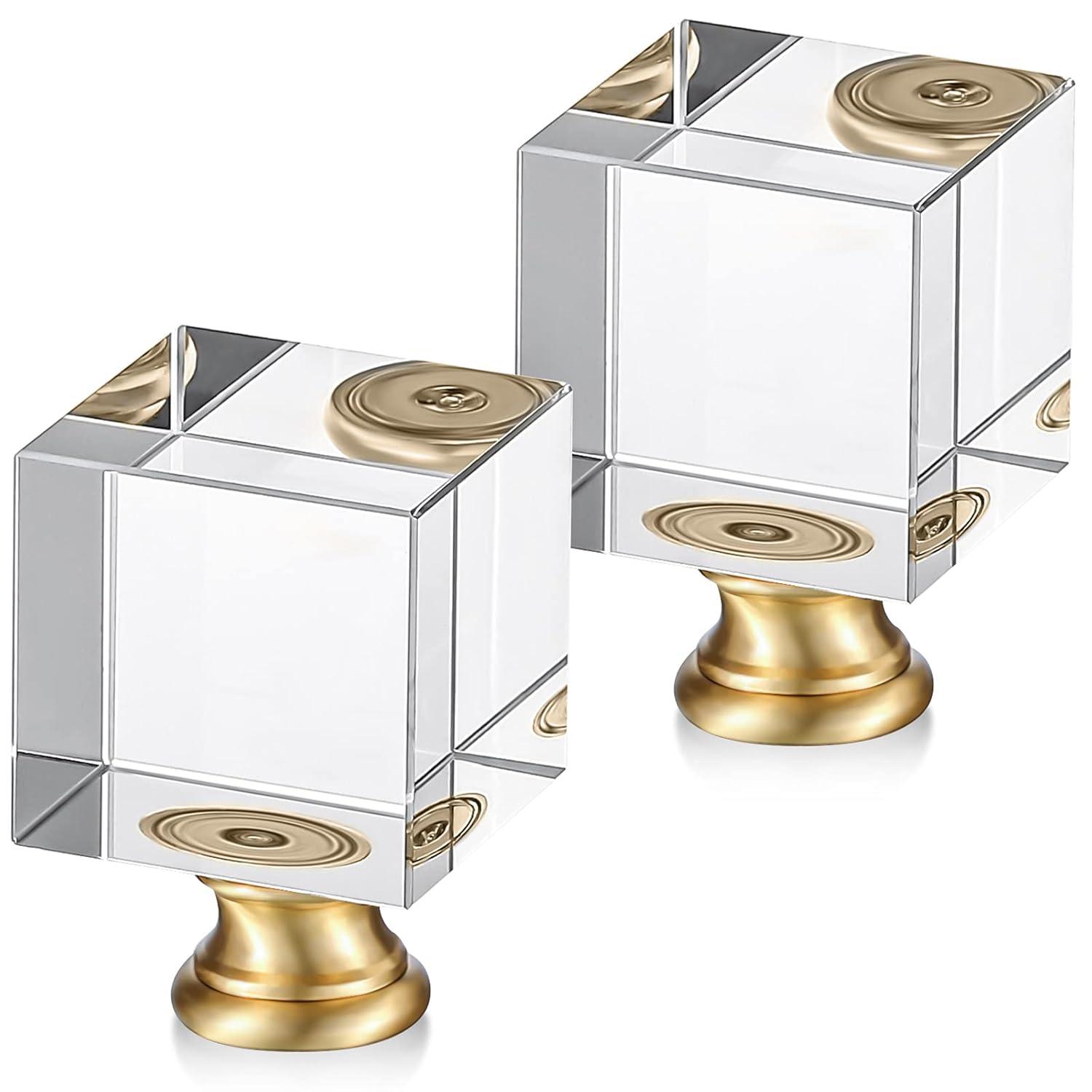 House of Hampton® 2 Pieces Cube Crystal Lamp Finial Clear Square Lamp Finial Cap with Chromed Base