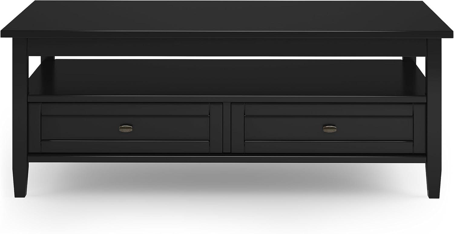 Simpli Home Warm Shaker 48"W Solid Wood Coffee Table with Two Storage Drawers and Open Shelf