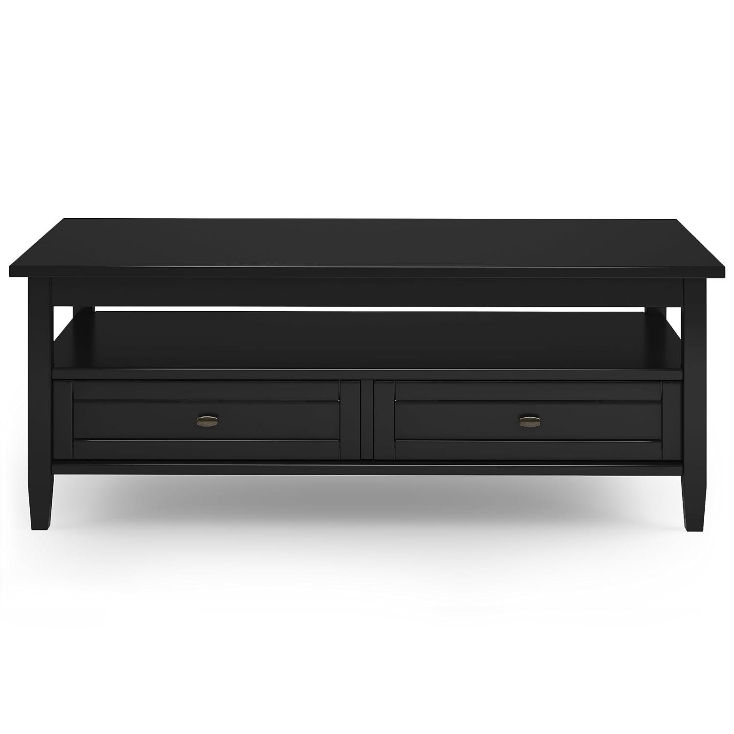 Simpli Home Warm Shaker 48"W Solid Wood Coffee Table with Two Storage Drawers and Open Shelf