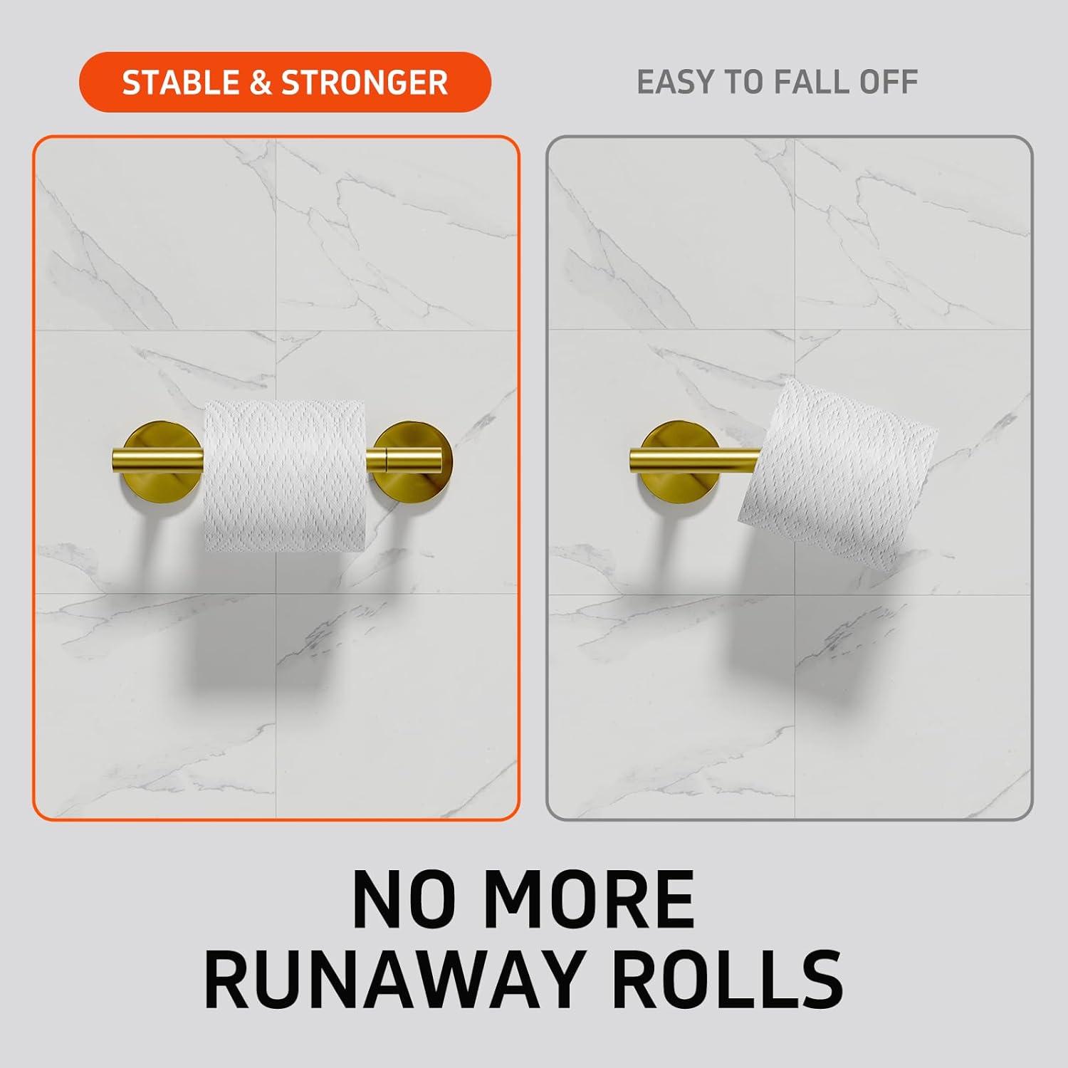 MOGFCT Toilet Paper Holder Brushed Gold Wall Mounted, Double Post Pivoting Toilet Paper Holder SUS 304 Stainless Steel Bathroom