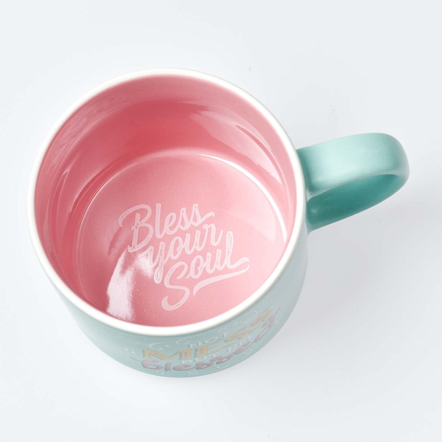 Bless Your Soul XL Blue Coffee Mug Hot Mess But I'm Blessed, Funny Birthday Gifts for Women, Mom, Co-worker, Retro-Inspired Designs - 15oz Cup