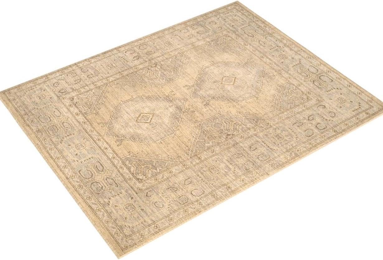 Hand-Knotted Beige and Gray Wool Area Rug 8' x 10' with Persian Inspiration