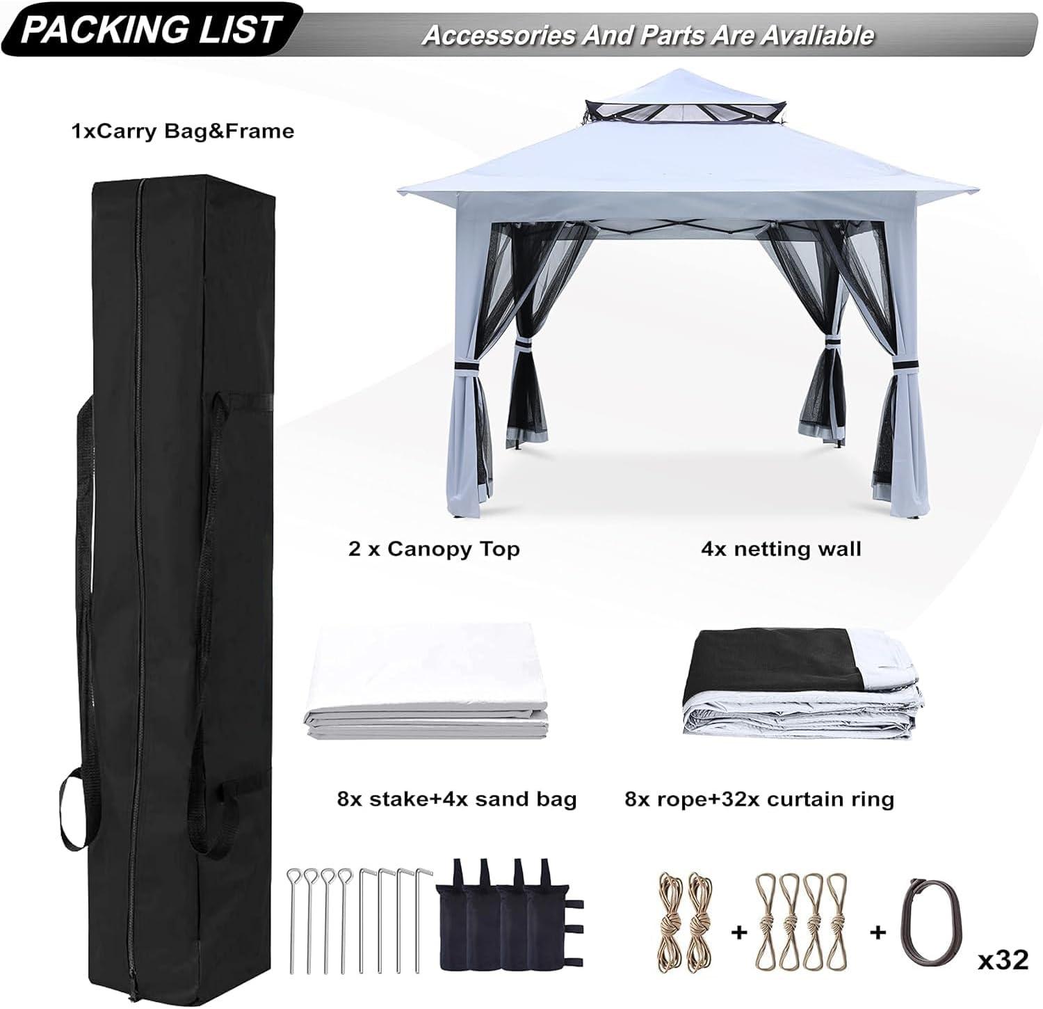 13x13 Pop Up Gazebo - With Mosquito Netting White