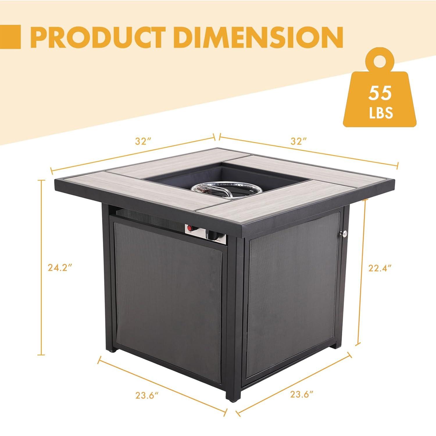 Propane Fire Pit Table, 32 Inch Square Outdoor Gas Fire Pits Clearance 50,000 BTU with Ceramic Tile Tabletop, Removable Lid, Lava Rocks for Outside Patio, Garden, Deck, Yard…