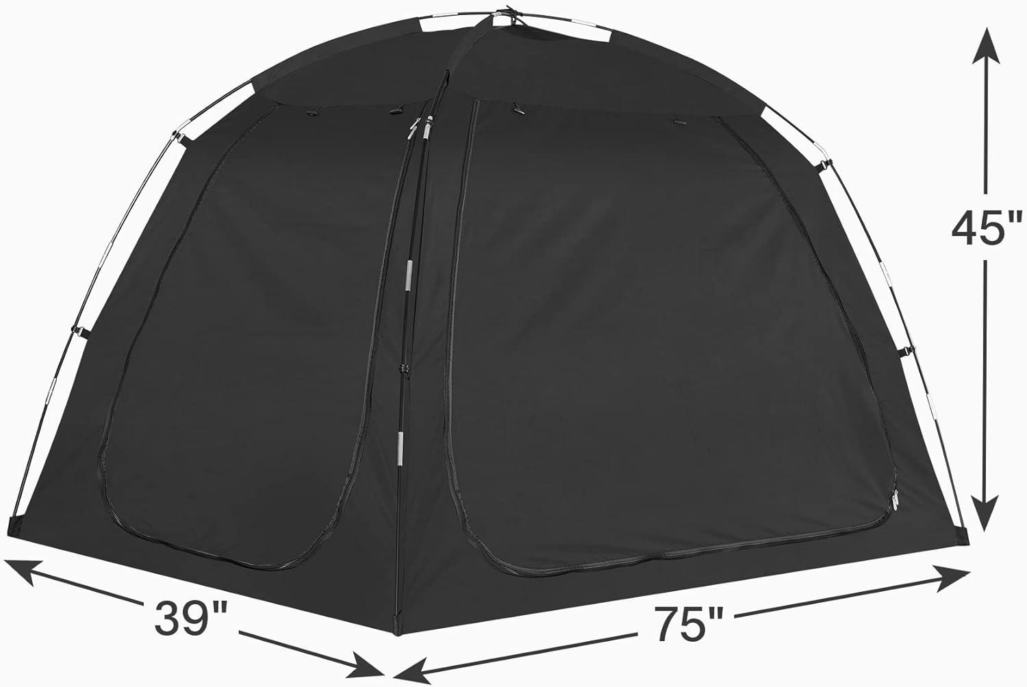 EighteenTek Bed Tent Canopy With Light Strip - Pop Up Privacy Sleeping Tent with 2 Doors, Light Reducing & Breathable Design, Portable Frame, Black