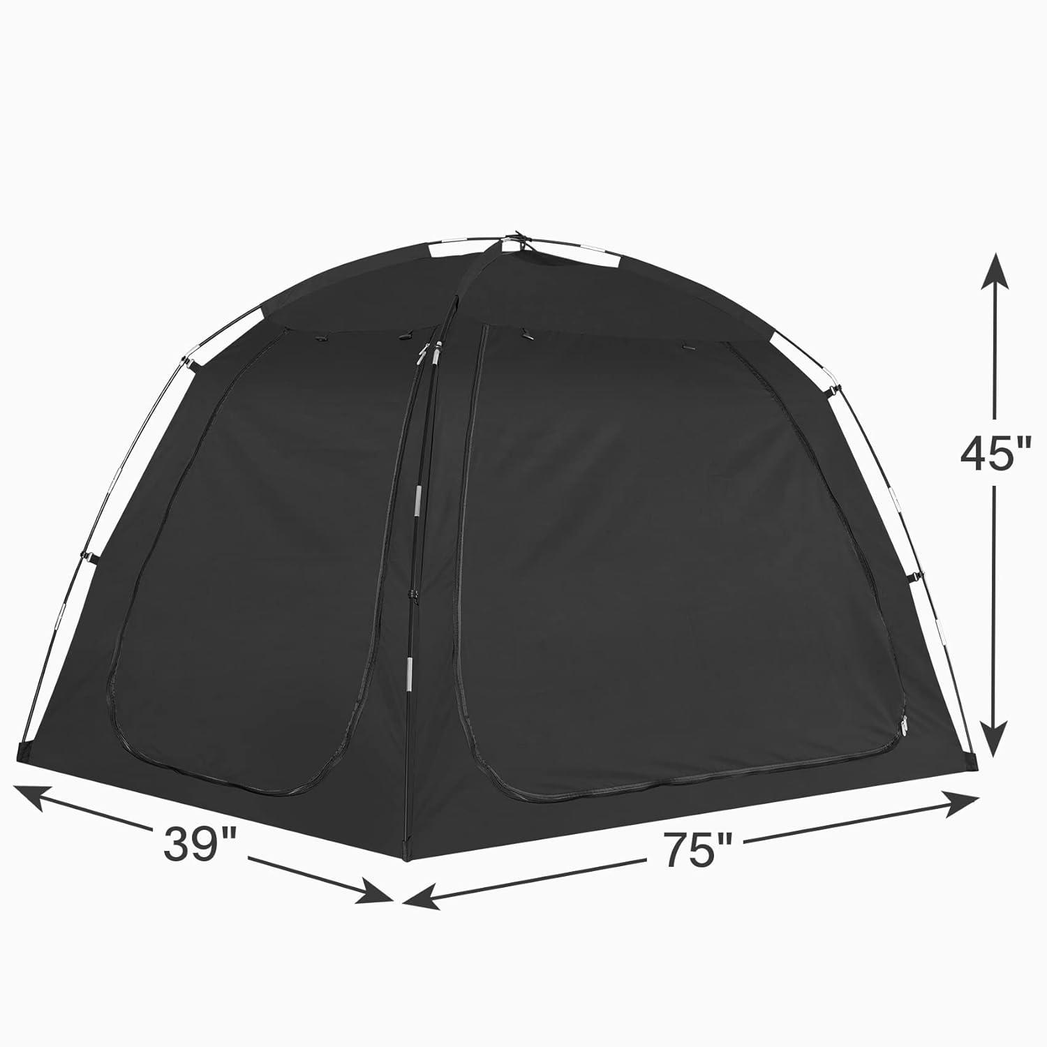 EighteenTek Bed Tent Canopy With Light Strip - Pop Up Privacy Sleeping Tent with 2 Doors, Light Reducing & Breathable Design, Portable Frame, Black