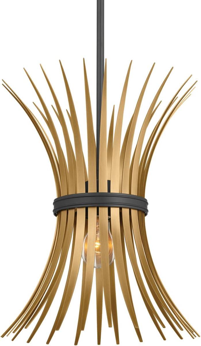 Baile Mini Pendant in Black with Natural Brass Accents and Glass Shade