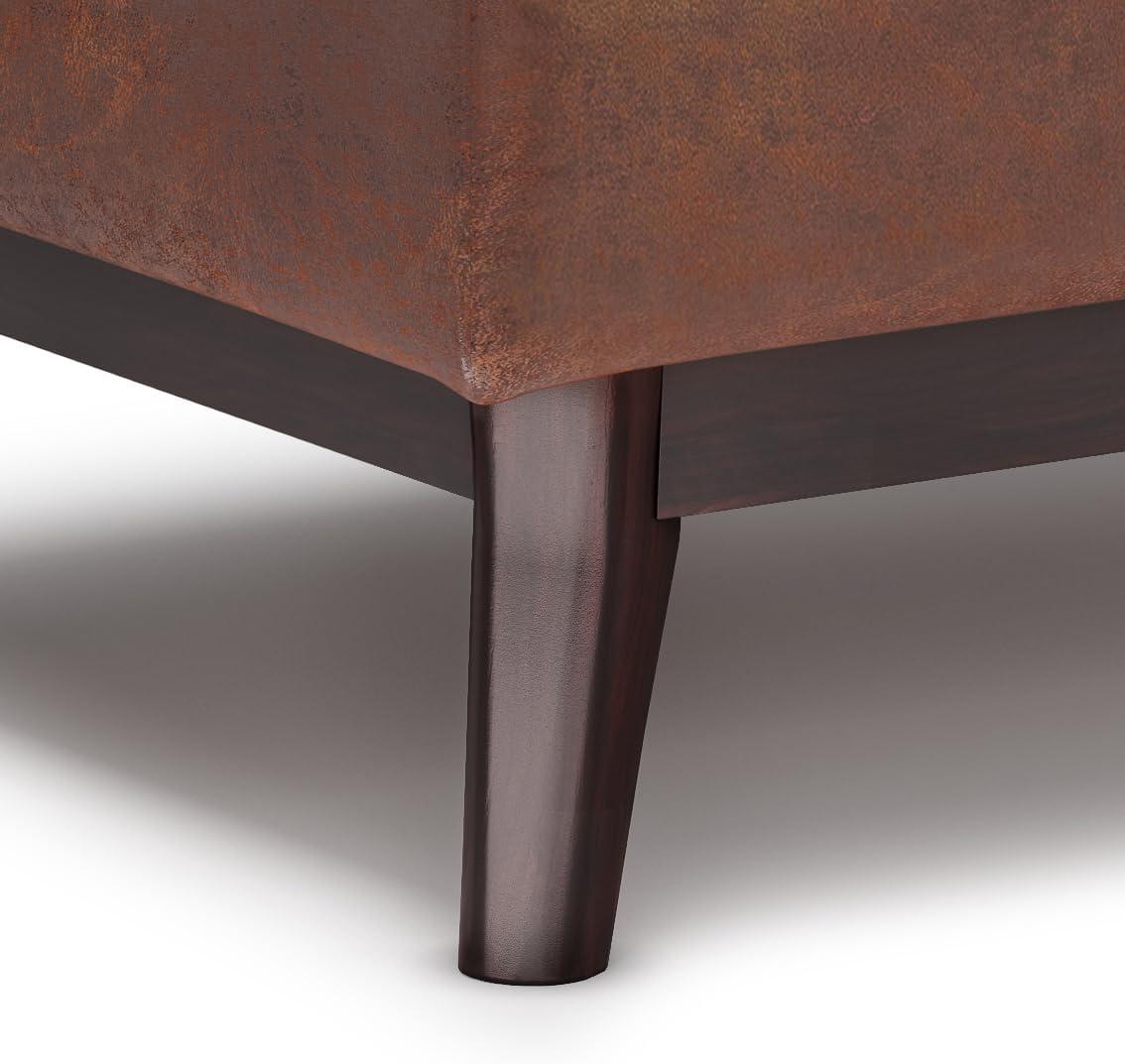 Simpli Home Owen 34"W Small Upholstered Coffee Table Storage Ottoman with Flip-Over Tray Top and Solid Wood Legs