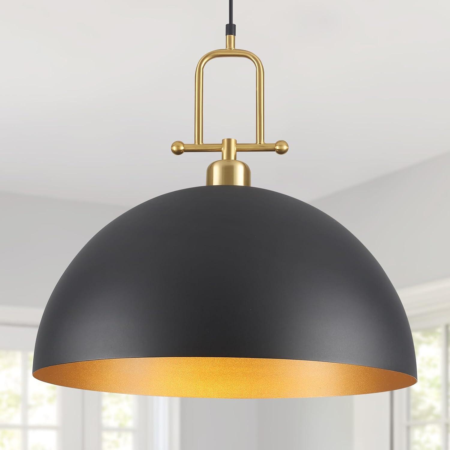 Everly Quinn 17.7" Farmhouse Vintage Black And Gold Pendant Light - Dome Chandelier For Kitchen Island, Dining Room, Hallway