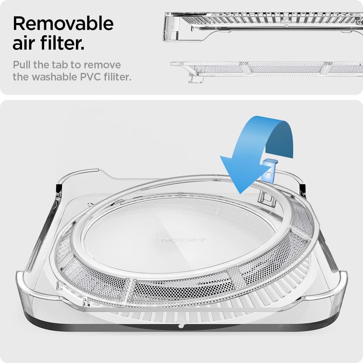 Spigen Mac Studio Stand with Built in Air Filter Designed for M4/M2/M1 Max, M3/M2/M1 Ultra Desktop Mount PVC Dust Prevention Ventilation - Crystal Clear
