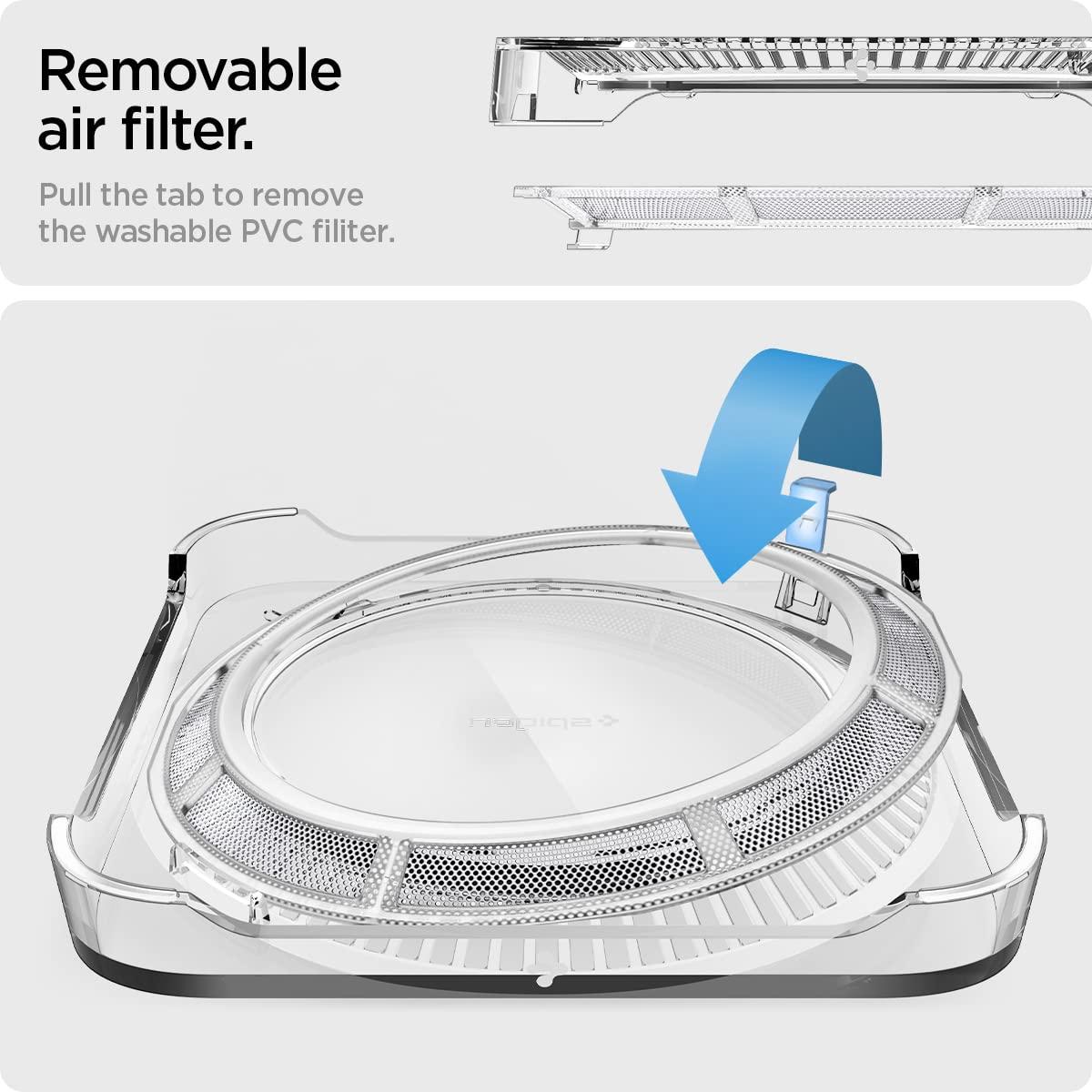 Spigen Mac Studio Stand with Built in Air Filter Designed for M4/M2/M1 Max, M3/M2/M1 Ultra Desktop Mount PVC Dust Prevention Ventilation - Crystal Clear