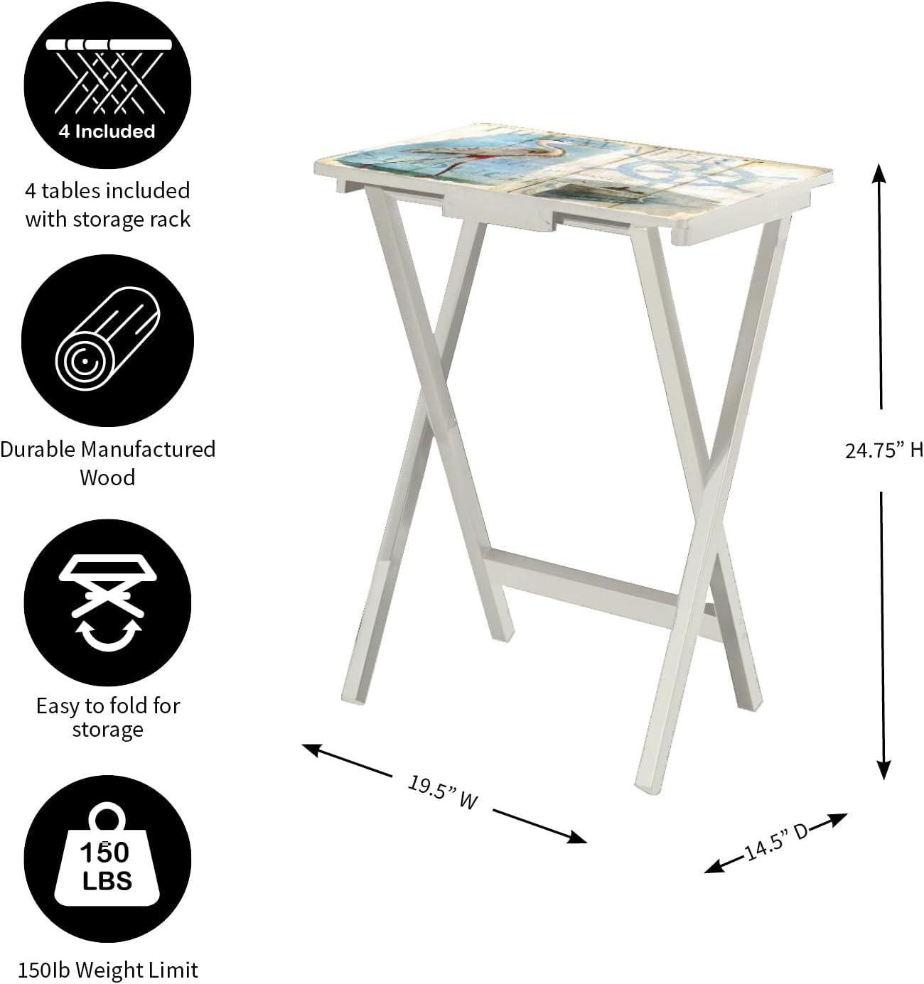 Evergreen TV Tray S/4 with Stand, Shore Birds