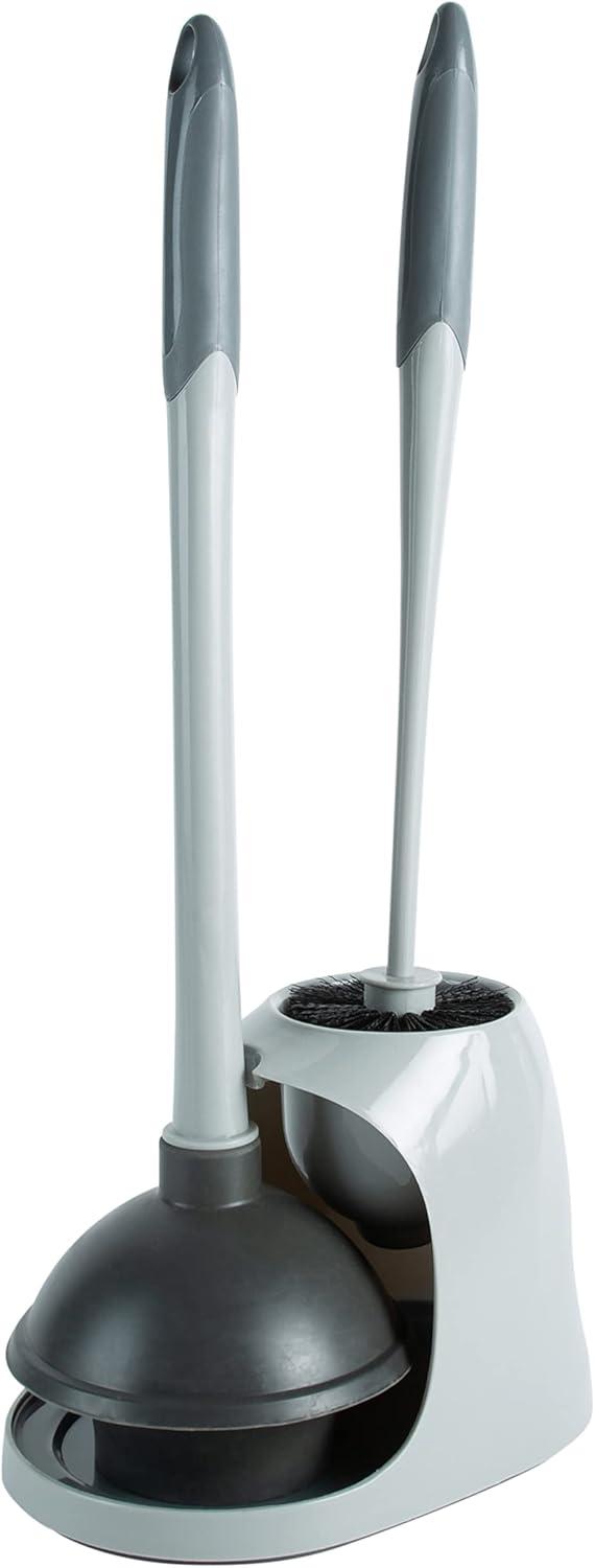 Gray 2-in-1 Toilet Plunger and Brush Set with Caddy