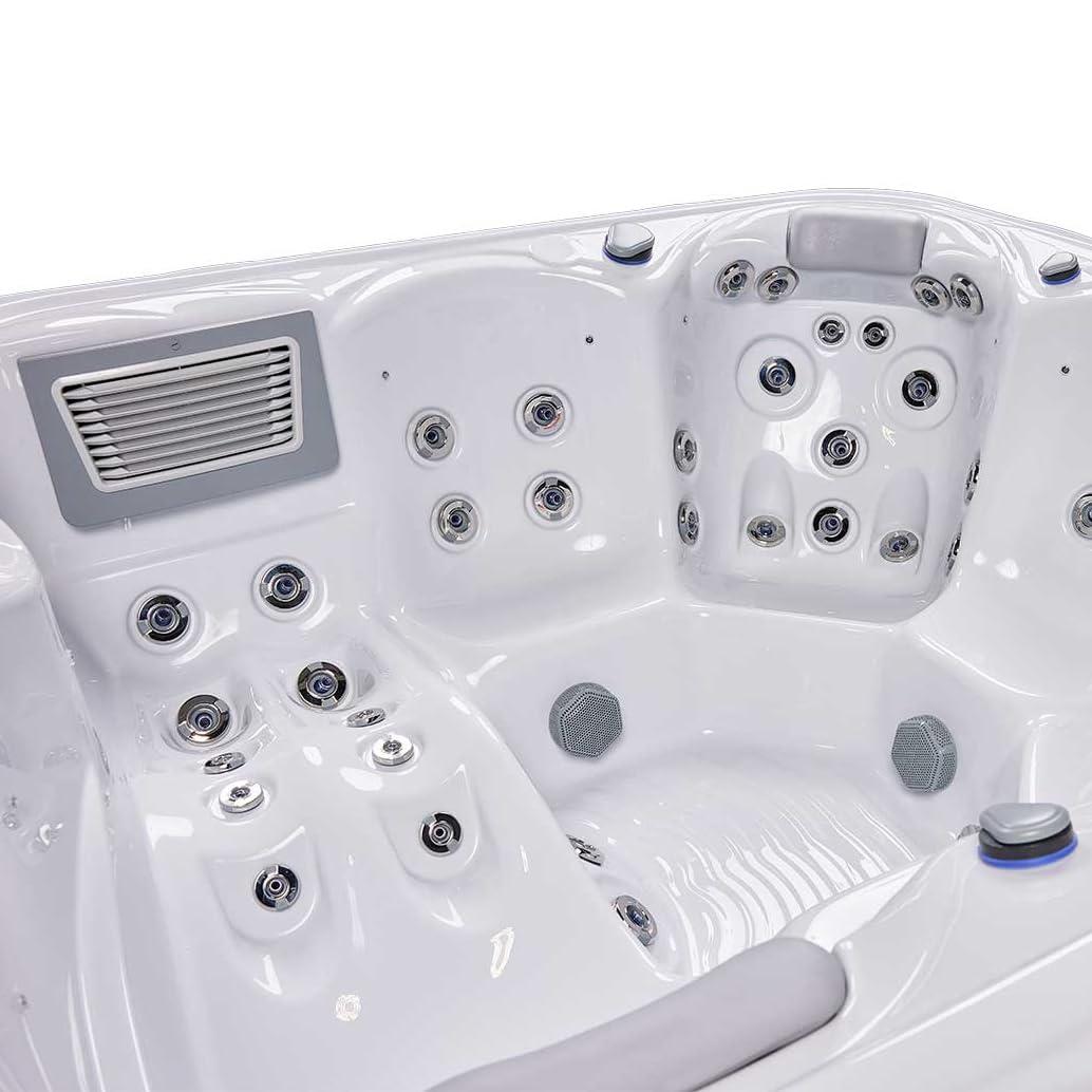 Buenospa New York 6 - Person 49 - Jet Acrylic Square Hot Tub with Ozonator and Cover in White