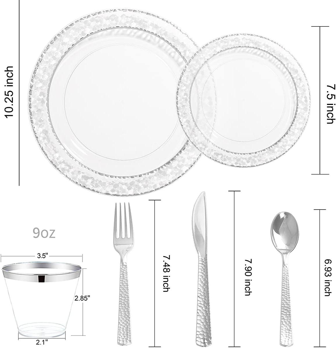 Elegant Clear and Silver Disposable Dinnerware Set for 25 Guests