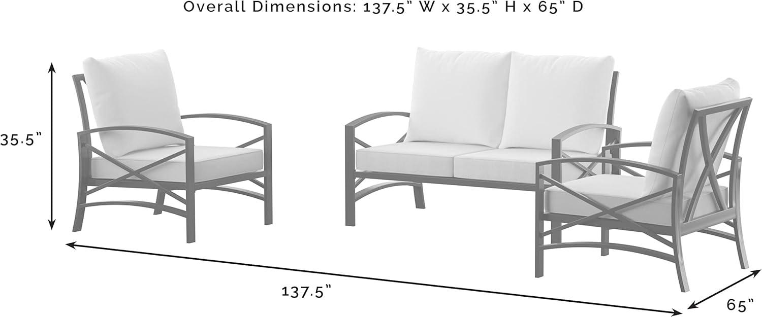 Crosley 3pc Kaplan Steel Outdoor Seating Furniture Set with Loveseat & 2 Chairs Oatmeal