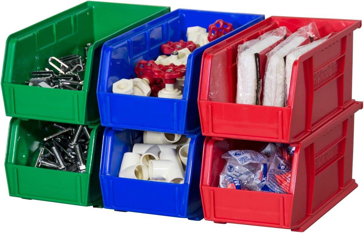 Green Plastic Stackable Storage Bins, 11 x 5 x 5 Inches