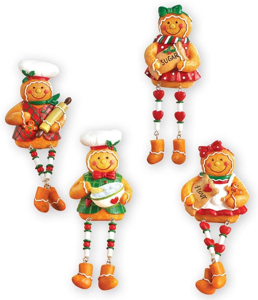 Festive Gingerbread Resin Sitters Set of 4 with Beaded Legs