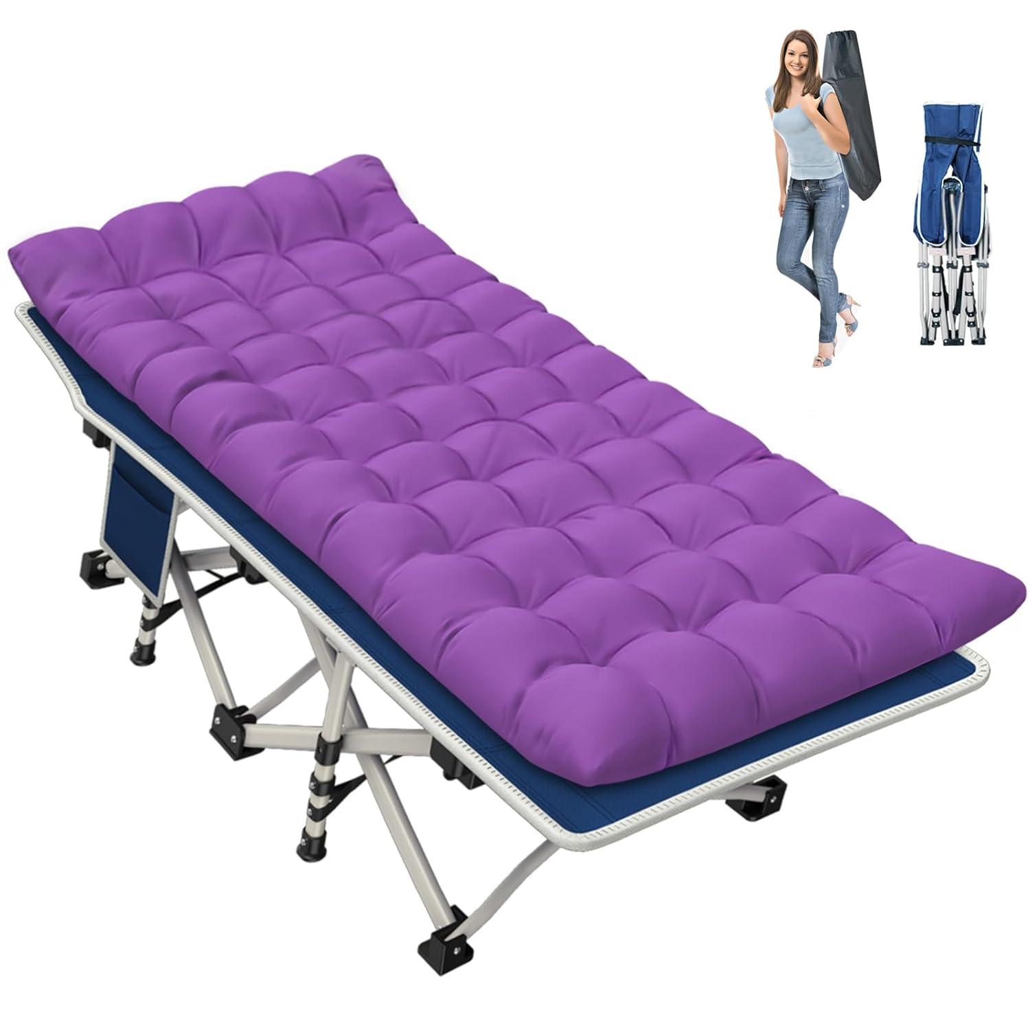 Cot, Camping Cot with Comfortable Thick Pad Cots for Sleeping Heavy Duty Camping Bed Folding Cot Double Layer Oxford with Carry Bag for Home Nap Outdoor Travel