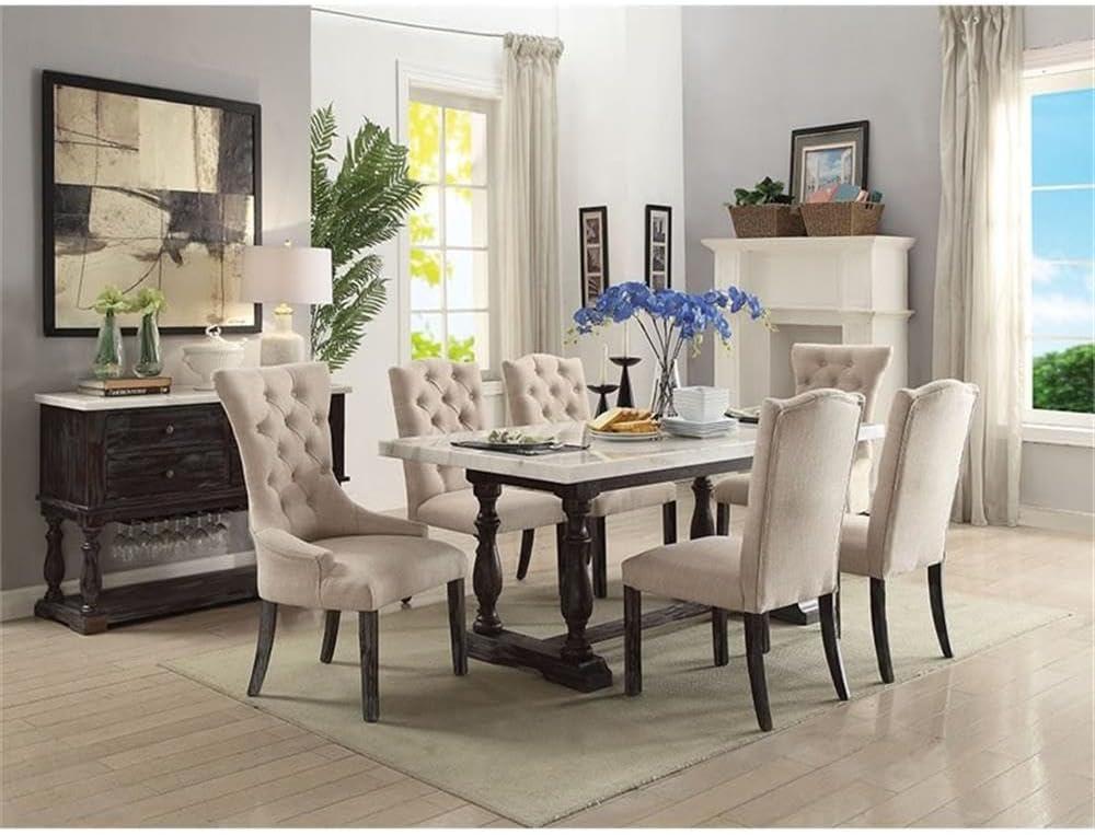 Kelly Clarkson Home Concert Marble Top Dining Table in White and Weathered Espresso