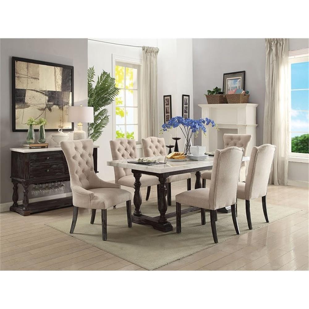 Kelly Clarkson Home Concert Marble Top Dining Table in White and Weathered Espresso