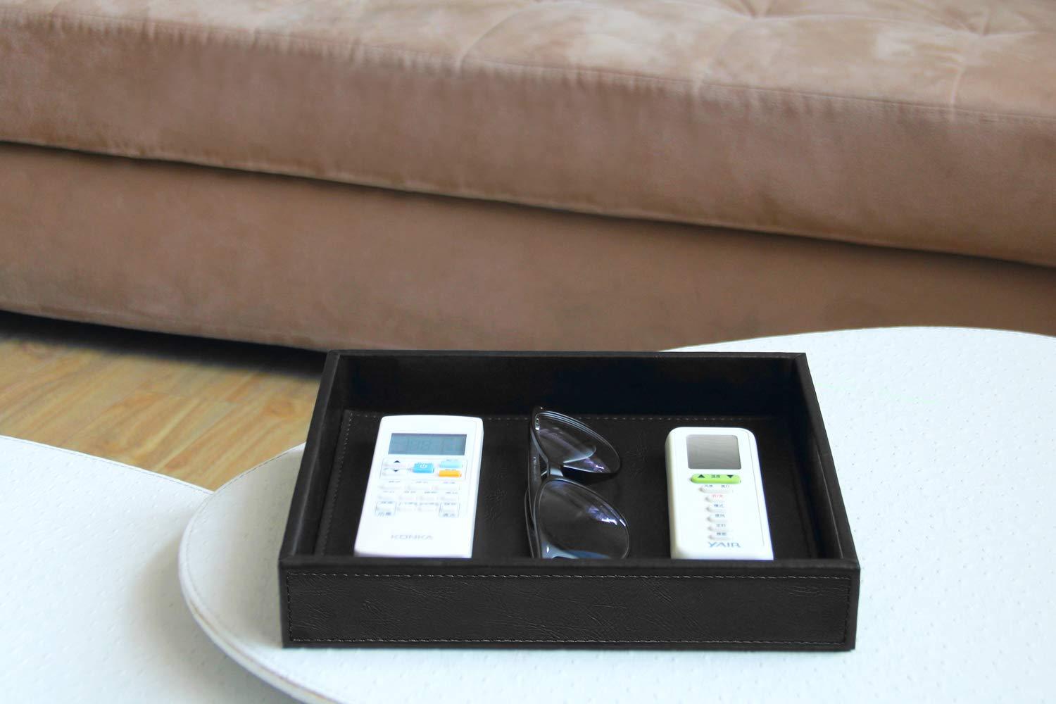 HofferRuffer PU Leather Catchall Tray, Jewelry Tray, Desktop Storage Organizer, Valet Tray, Leather Tray for Nightstand or Dreeser Organizer, Black, 10.2 x 8.4 x 1.8 inches