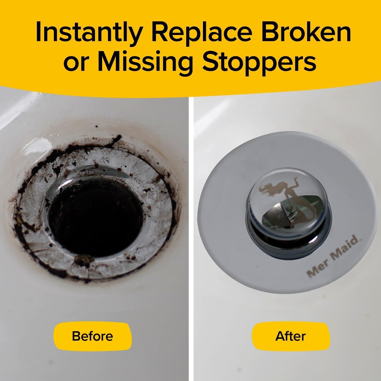 Mer-Maid Drain Magic Universal Sink Stopper, Instantly Replace Broken Stoppers