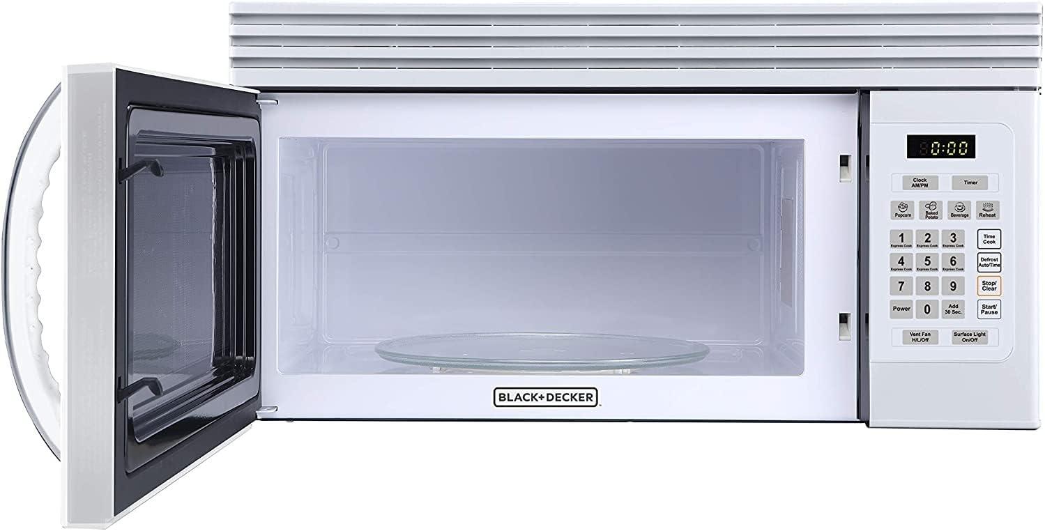 Black+Decker EM044KJNP10A 1.6-Cu. Ft. Over-the-Range Microwave with Top Mount Air Recirculation Vent, White