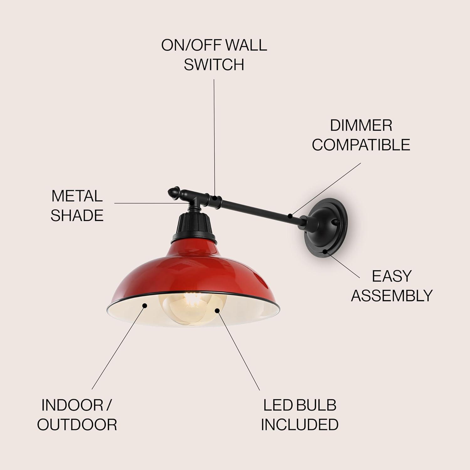 Wallace 12.25" 1-Light Farmhouse Industrial Indoor/Outdoor Iron LED Victorian Arm Outdoor Sconce, Red