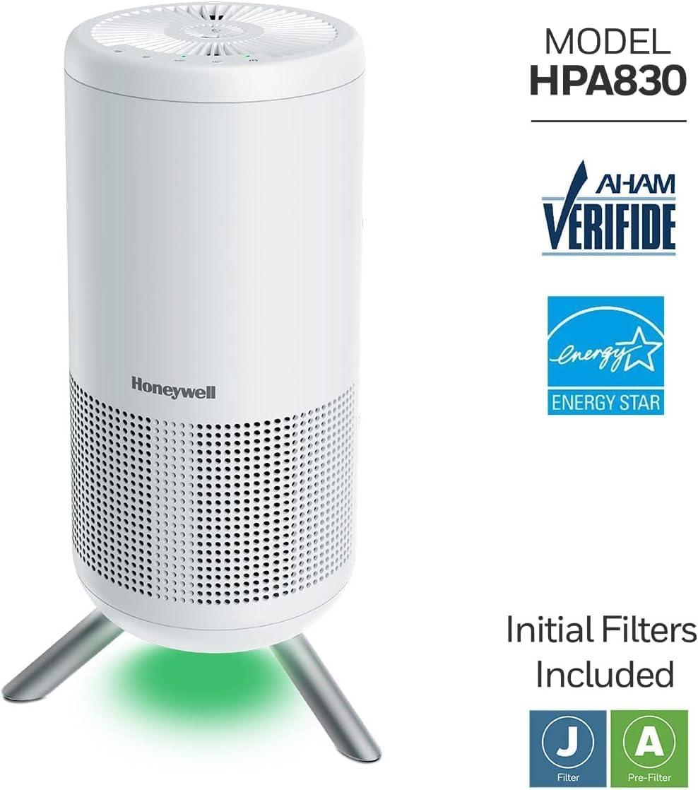 Honeywell Designer Series HEPA Tower White HPA830W: Air Purifier, 3 Settings, 100-300 sq. ft., AHAM & Energy Star Certified