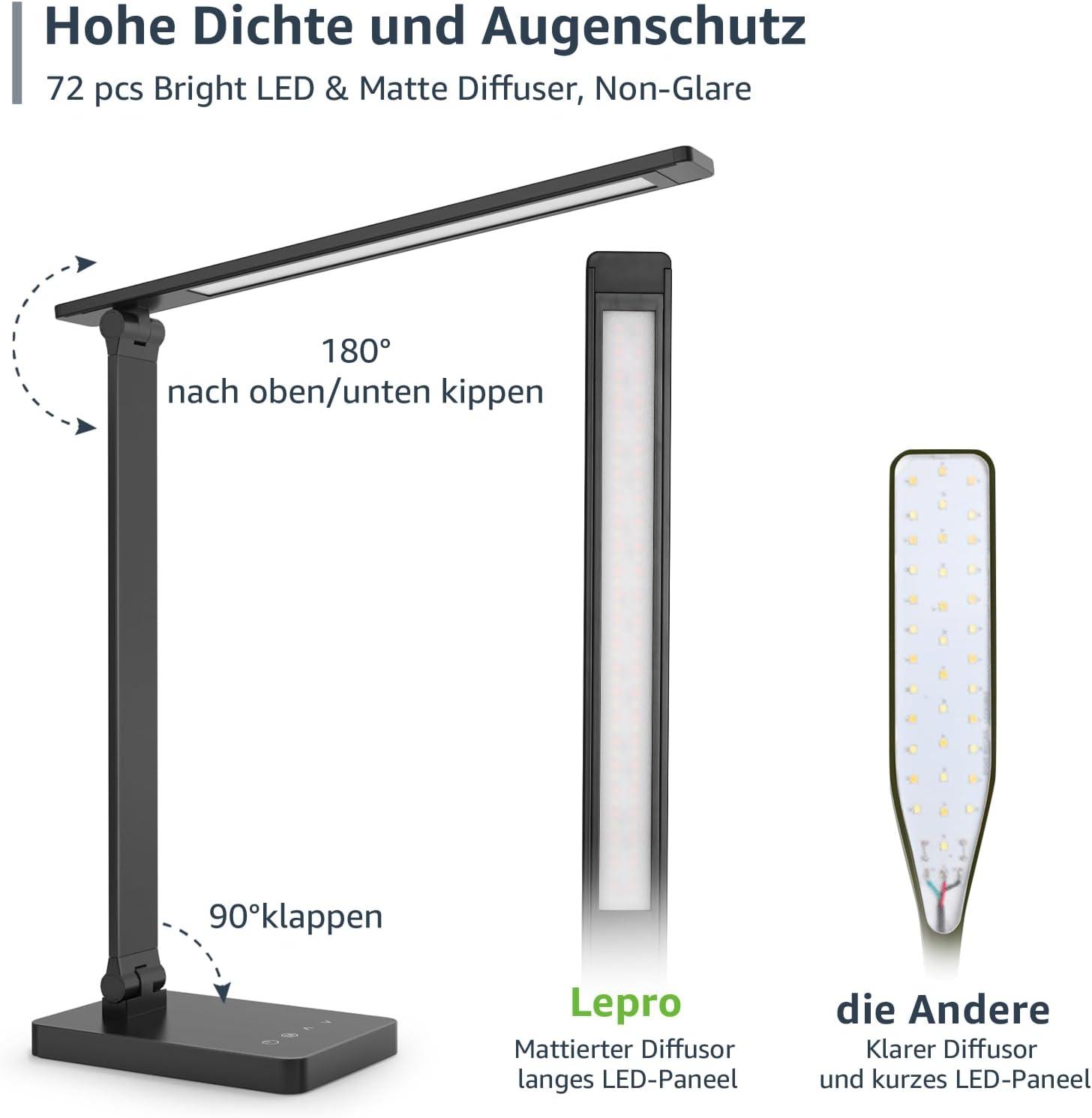 Black Matte Adjustable LED Desk Lamp with Touch Control