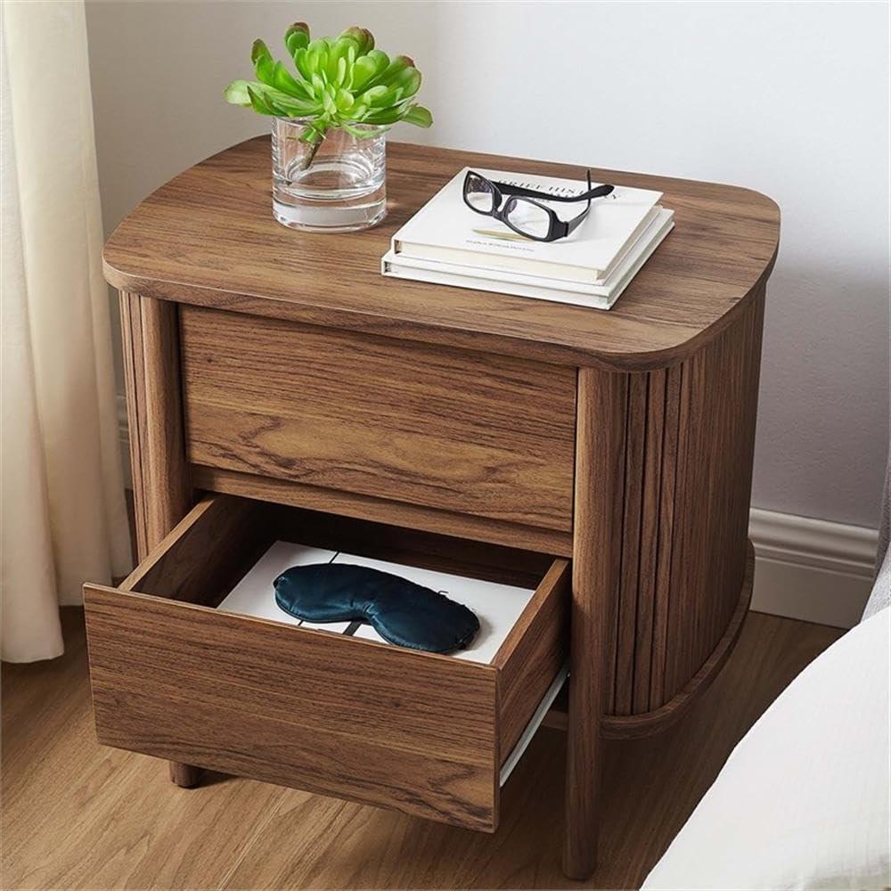 Cadence Walnut 2-Drawer Fluted Nightstand