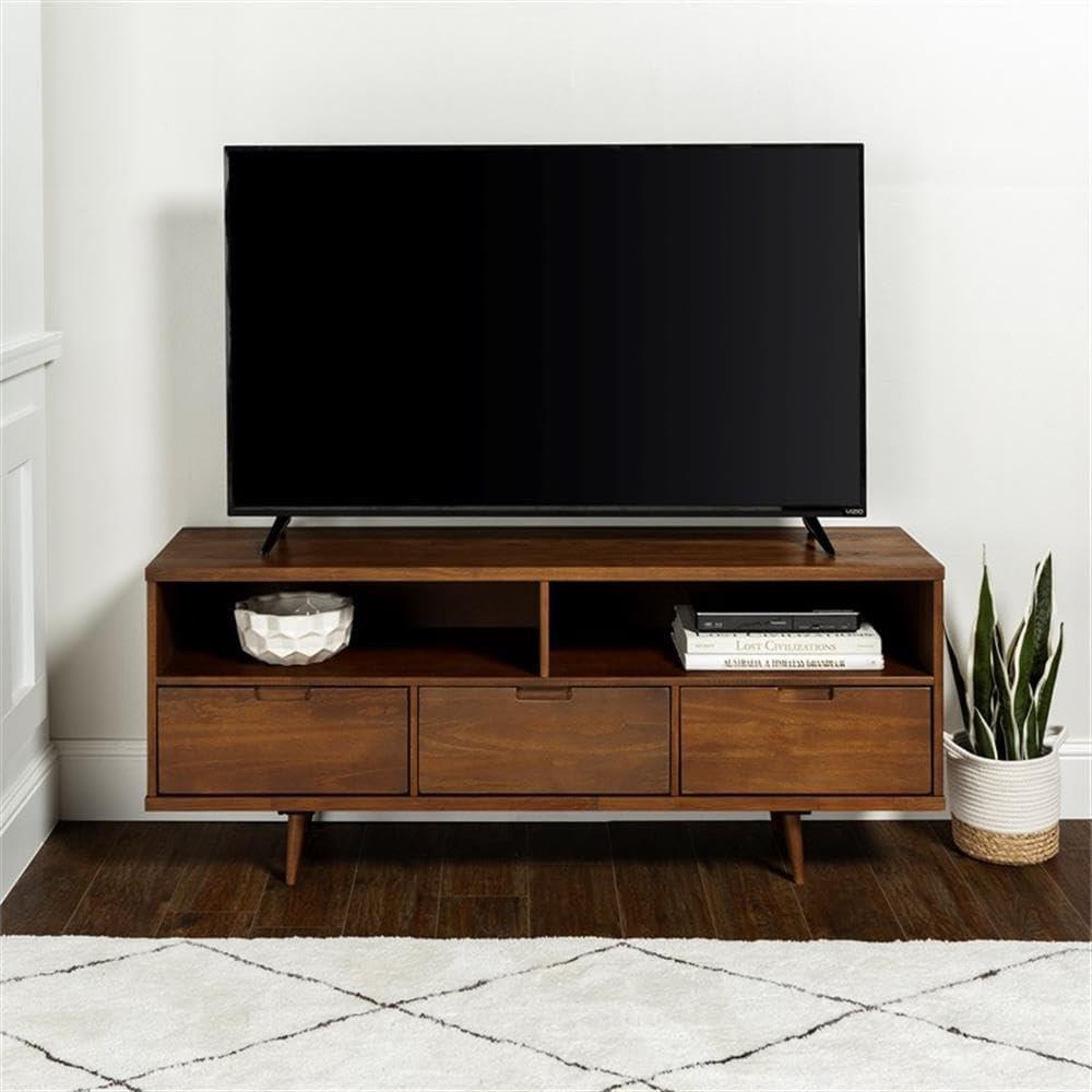 58" 3-Drawer Mid Century Modern TV Stand - Walnut