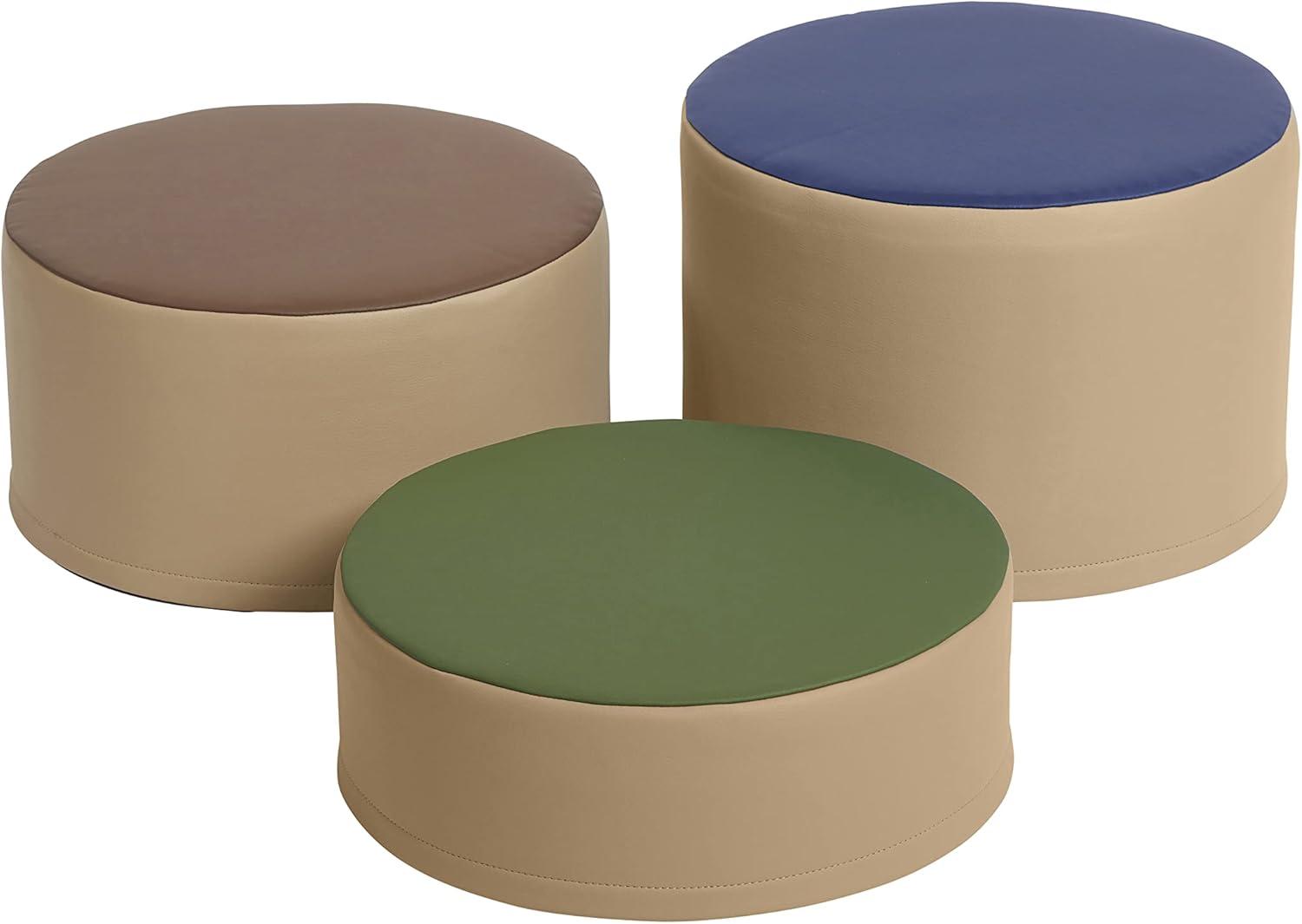 ECR4Kids SoftZone Colorful Stump Stool Seating Set, Foam Ottomans, 3-Piece