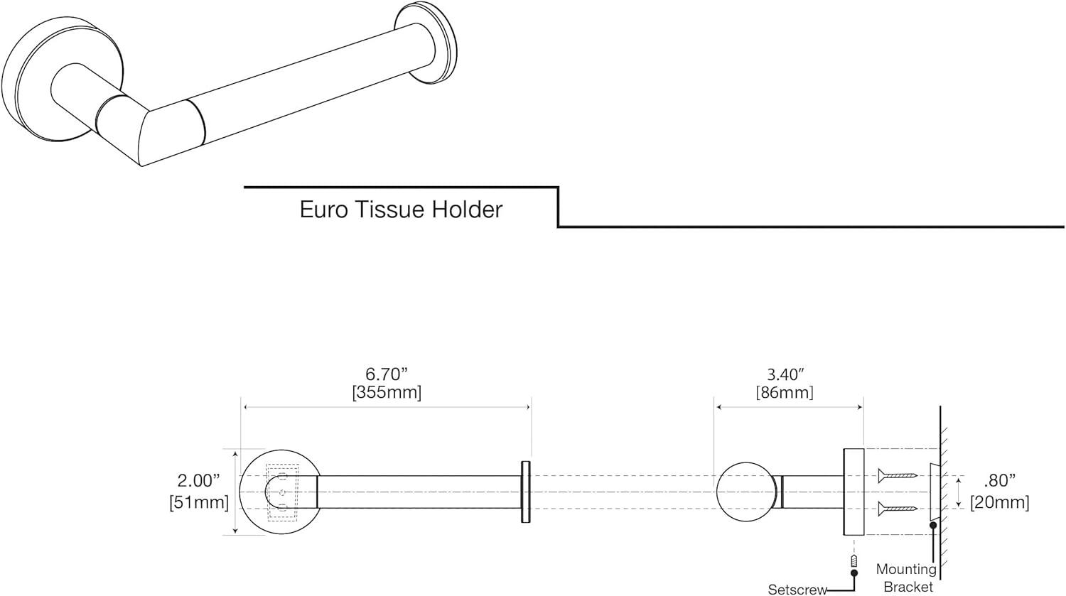 Glam Wall Mounted Euro Style Toilet Paper Holder | Single Post