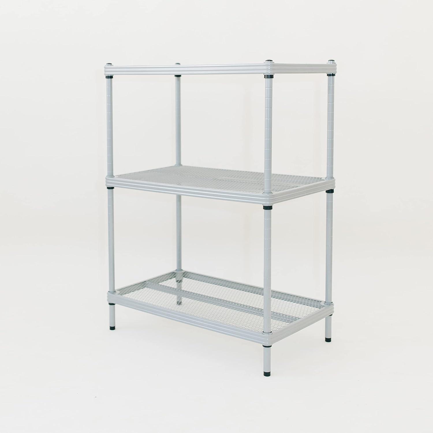 Design Ideas MeshWorks 3 Tier Full-Size Metal Storage Shelving Unit Rack for Kitchen, Office, and Garage Organization, 23.6” x 13.8” x 31.5,” Silver