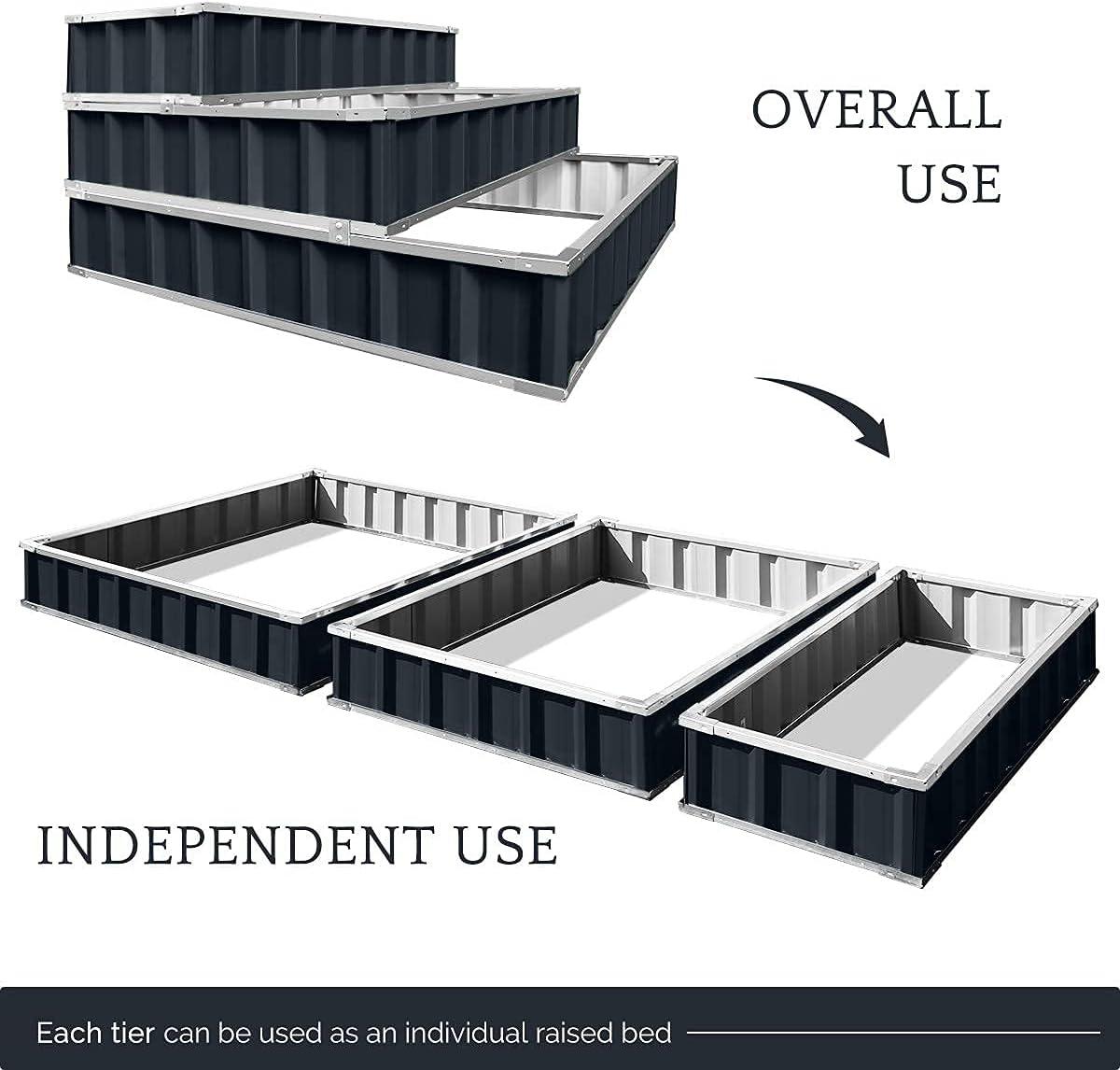 46" x 46" x 23.6" Dark Grey Galvanized Steel 3-Tier Raised Garden Bed