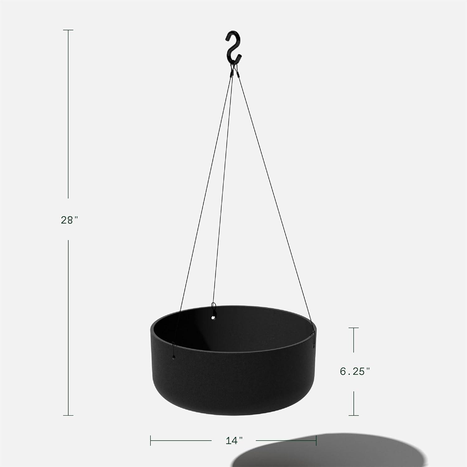 Kona Modern Hanging Bowl Planter 14" in Black Plastic-Stone Composite