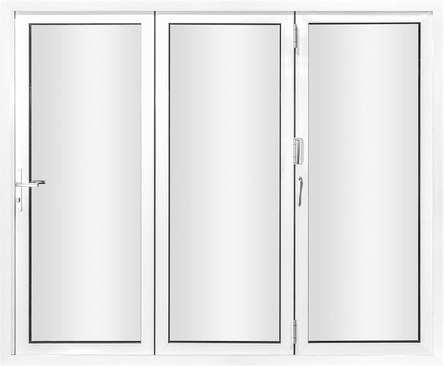 KaMic 96" x 80" 3 Panels Aluminum Folding Doors In White, Folded Out From Right To Left