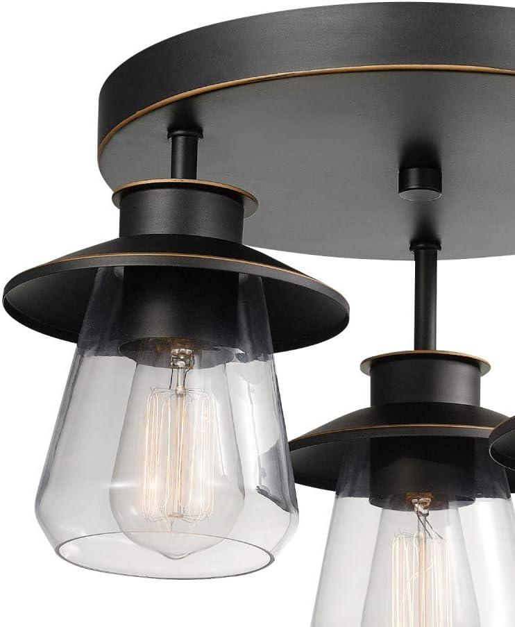 Globe Electric Nate 3-Light Oil Rubbed Bronze Semi-Flush Mount Ceiling Light with Clear Glass Shades, 60879