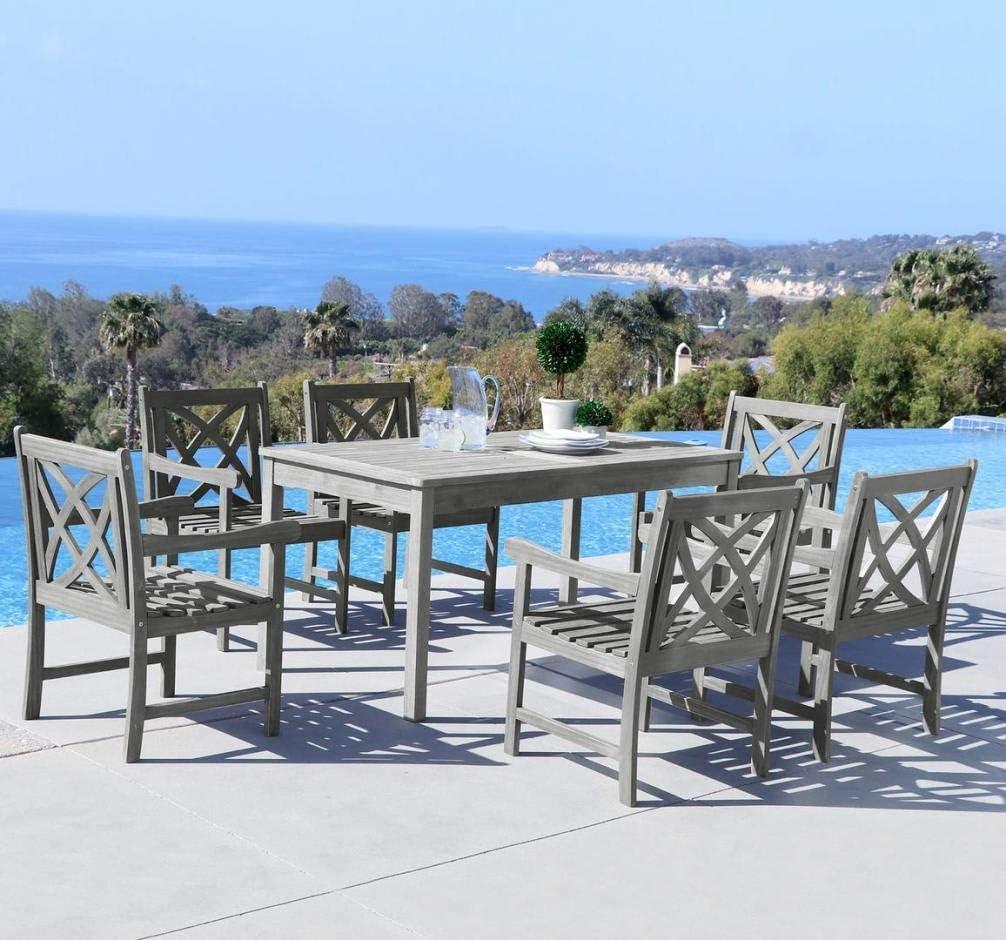 Renaissance 6-Person Hand-Scraped Gray Acacia Wood Outdoor Dining Set