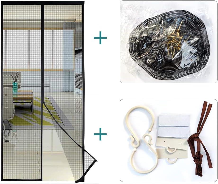 34 in. x 82 in. Black Fiberglass Magnetic Screen Door Heavy Duty Mesh Curtain Bi-Parting