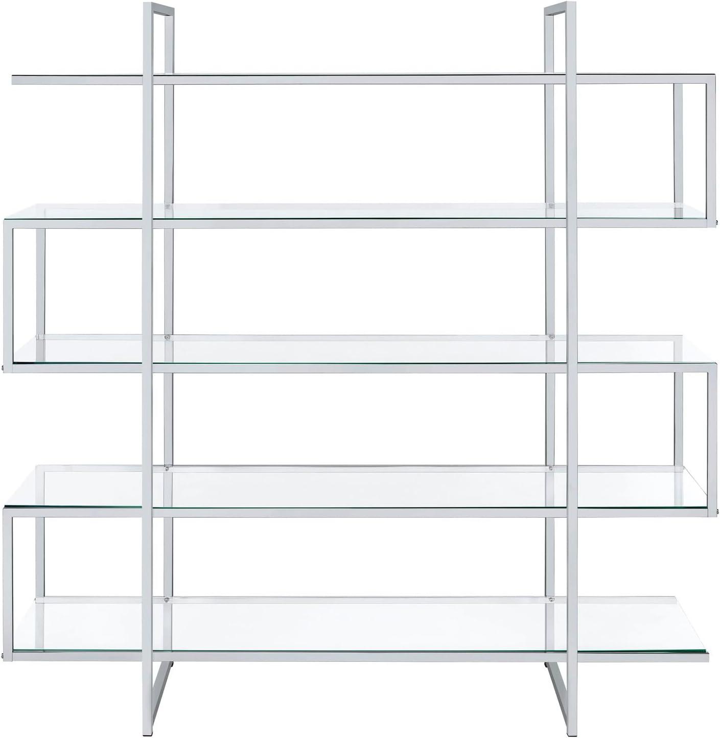 63" Contemporary 5 Shelf Zig Zag Bookcase with Glass Shelves Chrome - Coaster