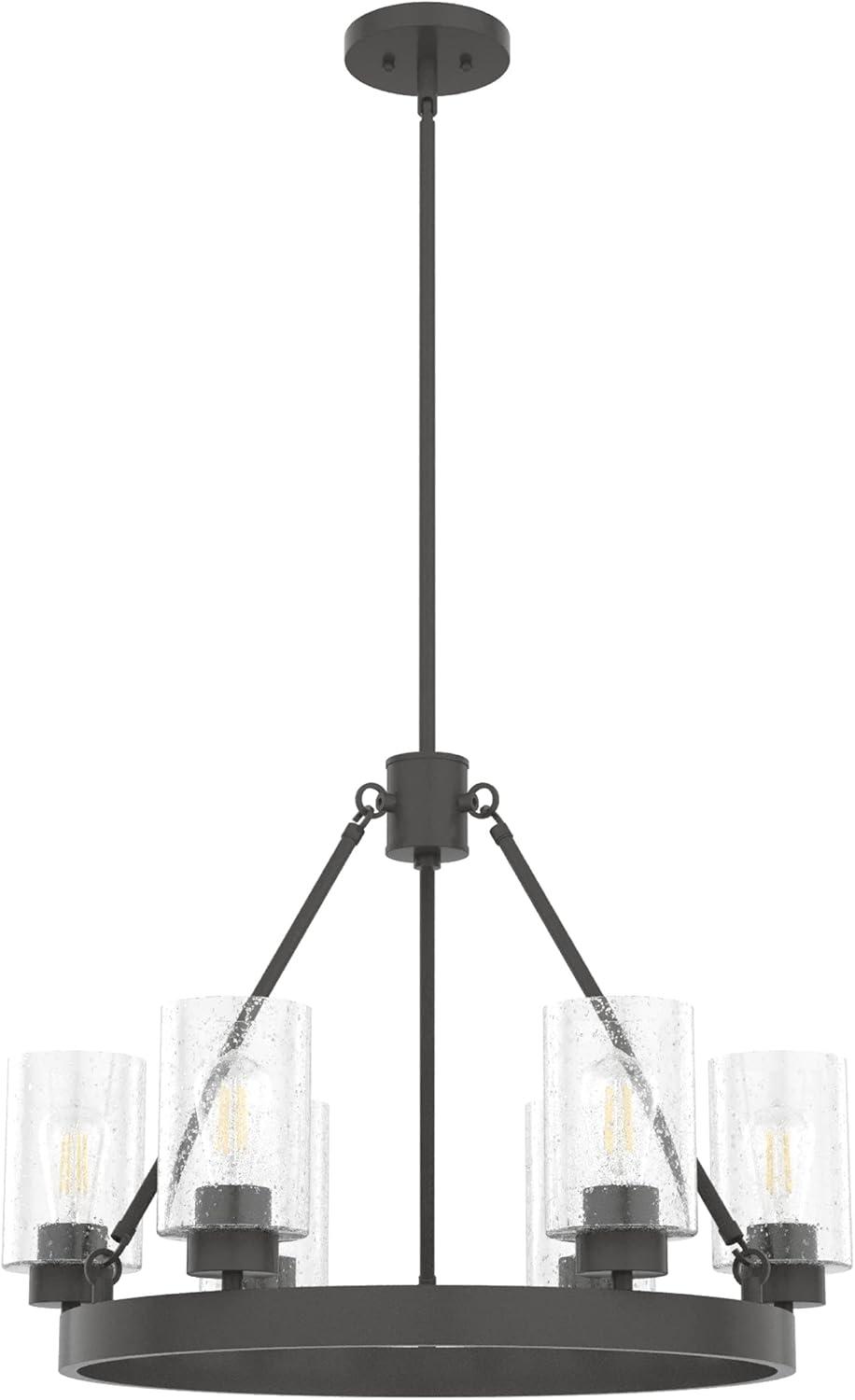 Hartland 24" Noble Bronze Drum Chandelier with Glass Shades