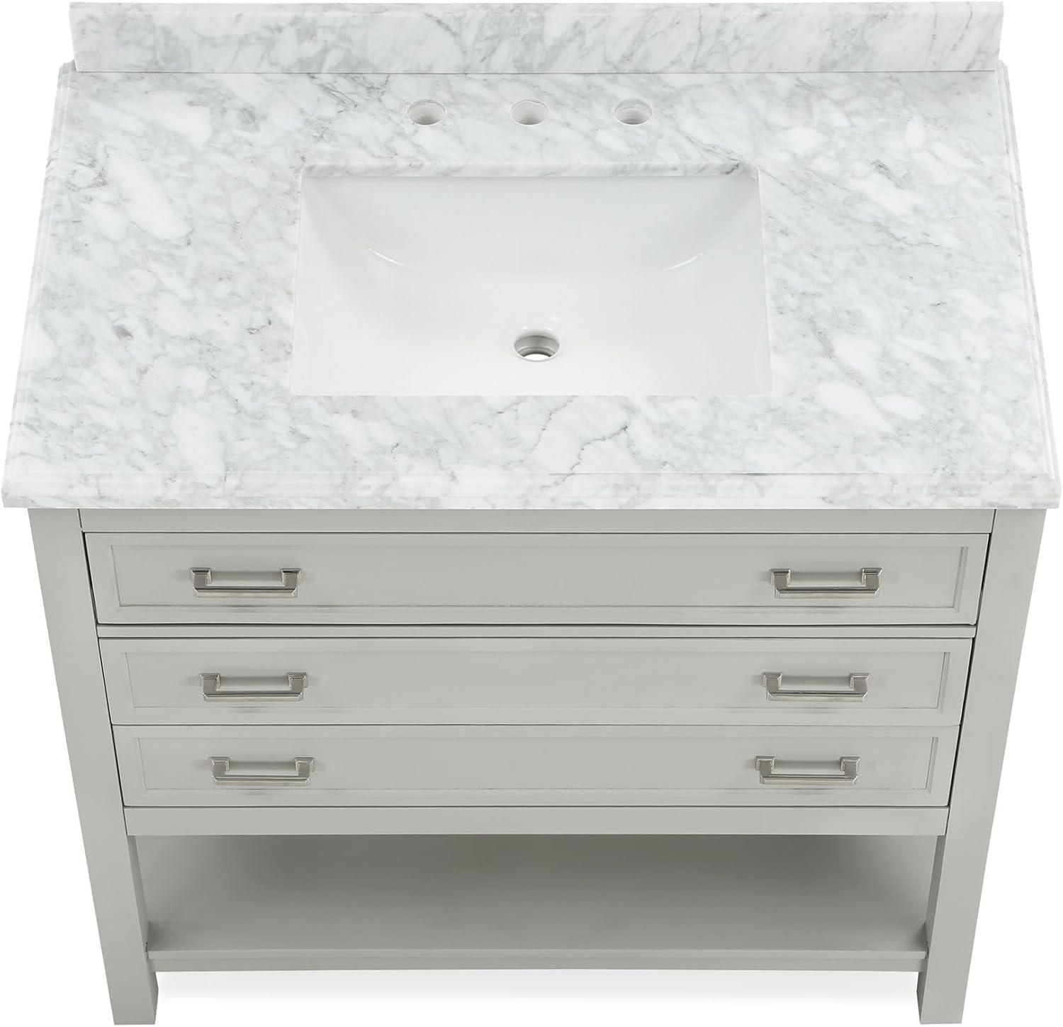 Furniture of America Freya 37" Gray Single Bathroom Vanity with White Carrera Marble Top and Undermount Sink