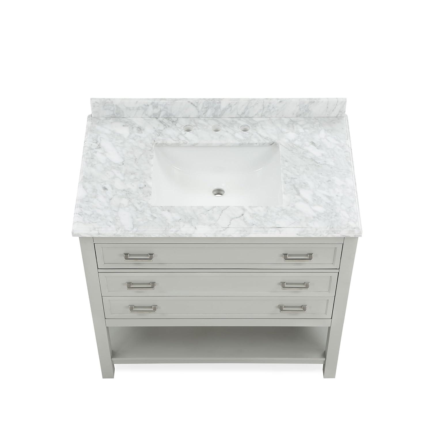 Furniture of America Freya 37" Gray Single Bathroom Vanity with White Carrera Marble Top and Undermount Sink